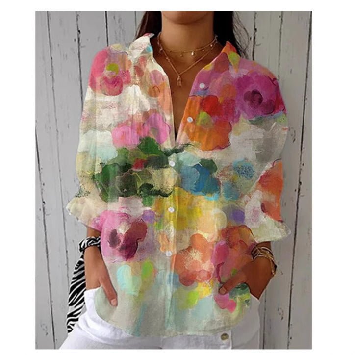 Women's European & American Fashionable Floral Pattern Shirt - Elora Moda