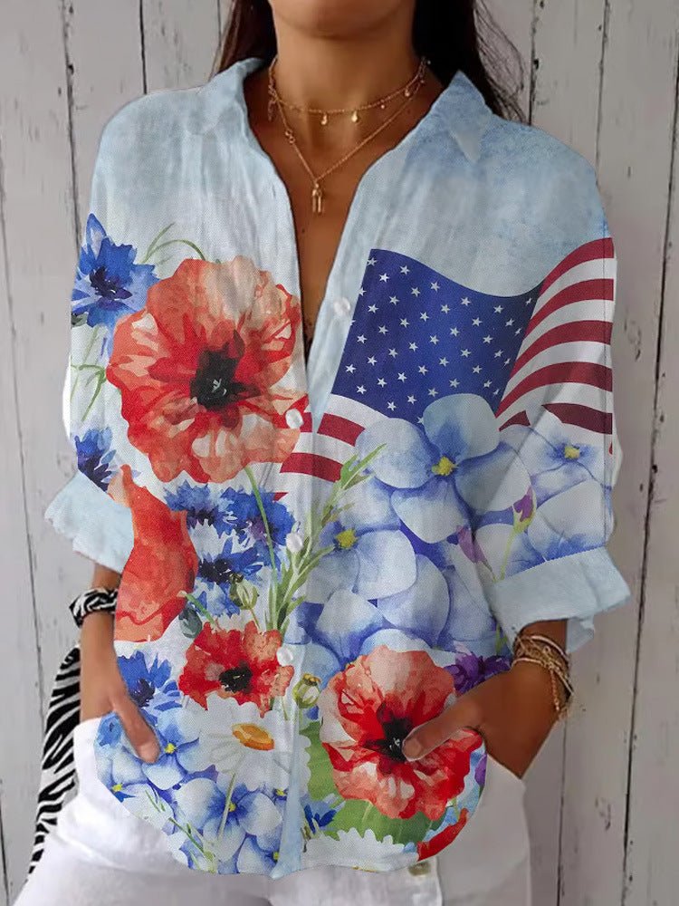 Women's European & American Fashionable Floral Pattern Shirt - Elora Moda
