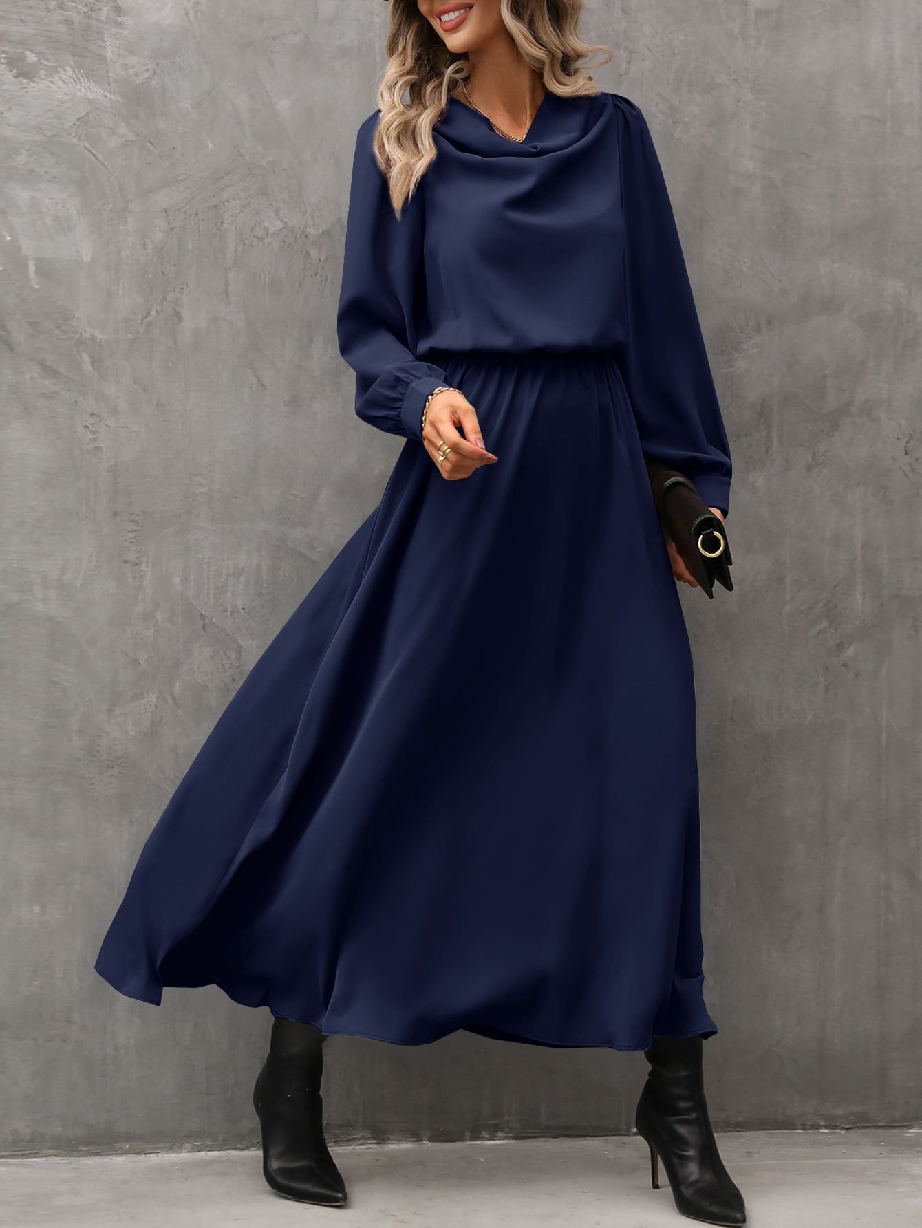 Long Sleeve Drape Dress Women - Elora Moda