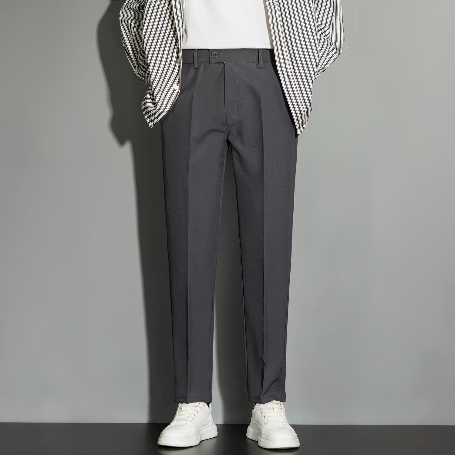 Spring Draping Effect Straight All-matching Ankle-length Suit Pants