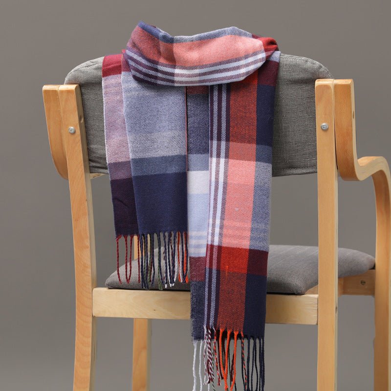 British Plaid Imitation Cashmere with Tassels Men's Scarf - Elora Moda