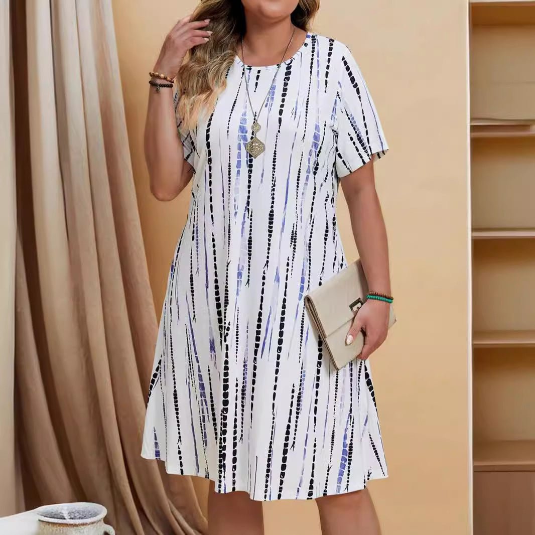 Women's Dress Casual Loose Striped Printed Short Sleeve - Elora Moda