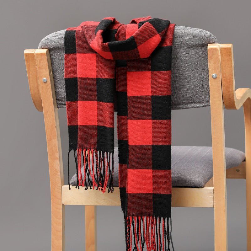 British Plaid Imitation Cashmere with Tassels Men's Scarf - Elora Moda