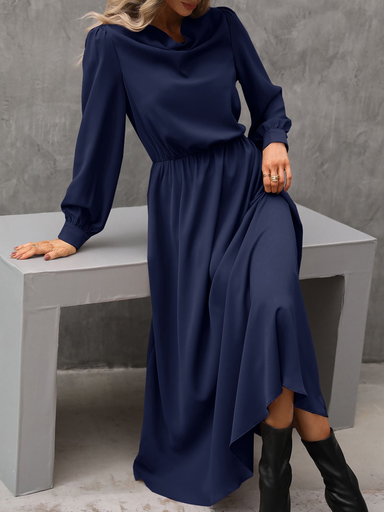 Long Sleeve Drape Dress Women - Elora Moda