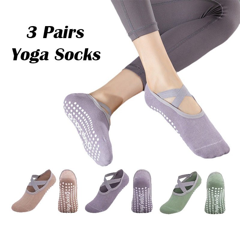 3 Pairs Yoga Socks For Women Non - Slip Grips Straps For Added Balance And Stability Ideal For Pilates Pure Barre Ballet Dance Barefoot Workout - Elora Moda