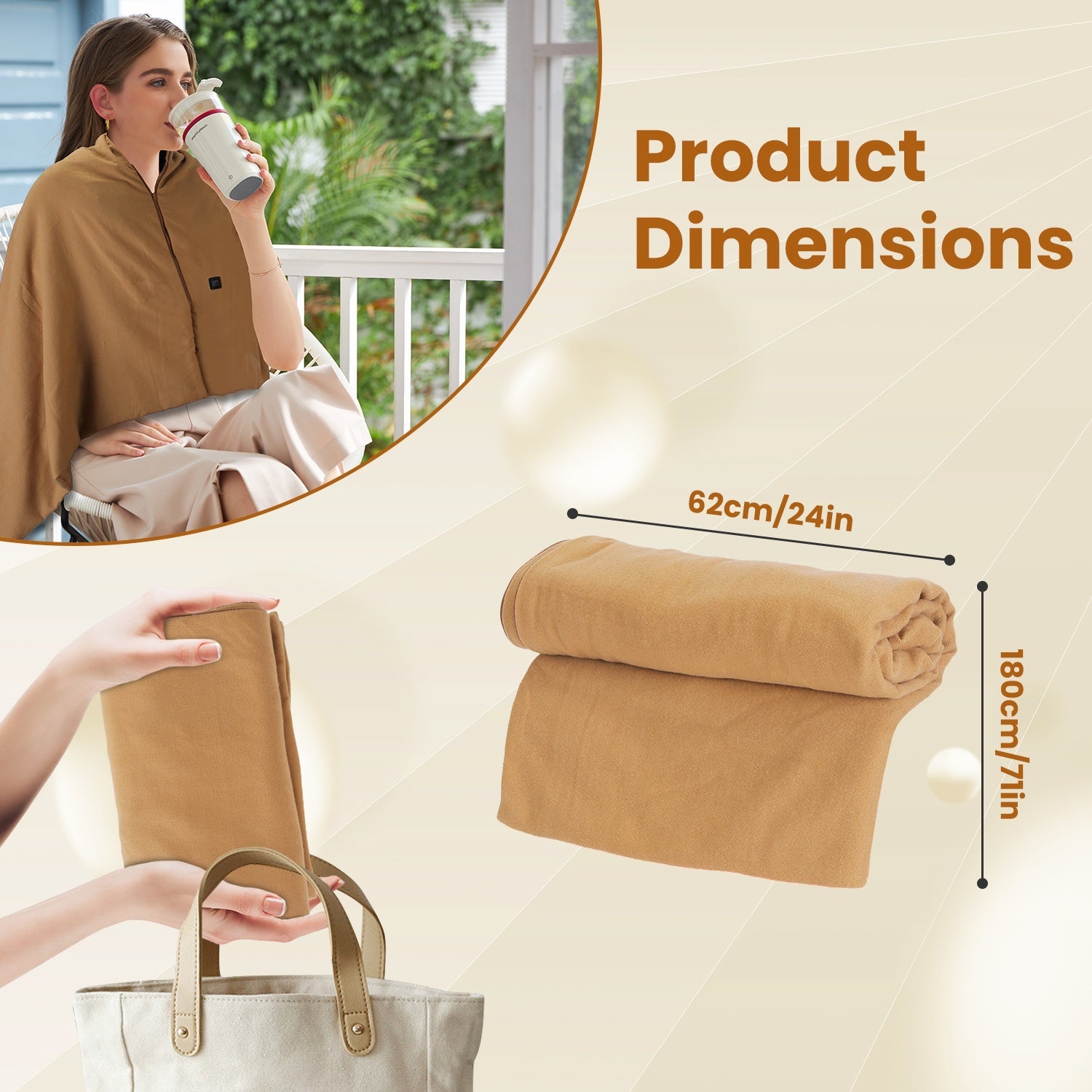 1Pc 79x24In USB Heated Shawl With Teasel Wearable Heating Blanket Electric Throw Wrap Indoor Outdoor With Zipper 3 Heating Levels Machine Washable For Outdoor Home Office - Elora Moda