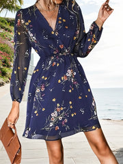 Women Dress V - neck, Chiffon Long, Elegant Countryside Sleeves, Casual - Elora Moda