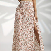 Gentle High Waist Slit Floral Skirt For Women - Elora Moda