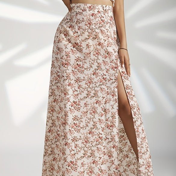 Gentle High Waist Slit Floral Skirt For Women - Elora Moda