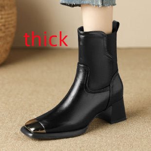 Slimming Martin Boots High Heel Maillard Leather Boots - Elora Moda