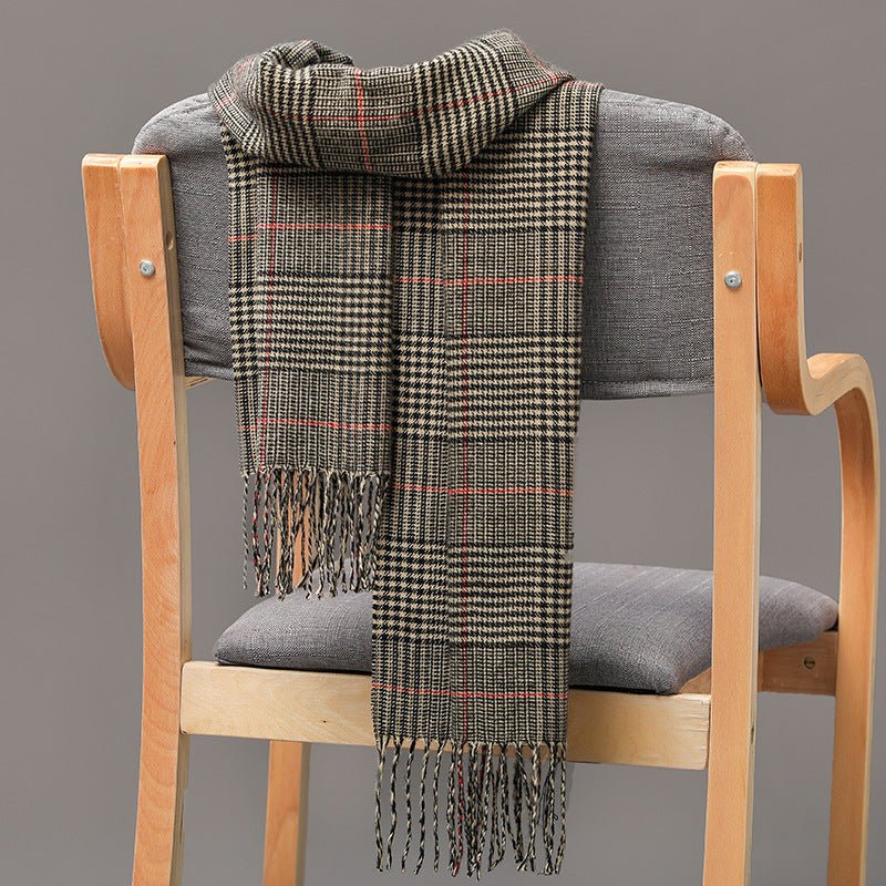 British Plaid Imitation Cashmere with Tassels Men's Scarf - Elora Moda