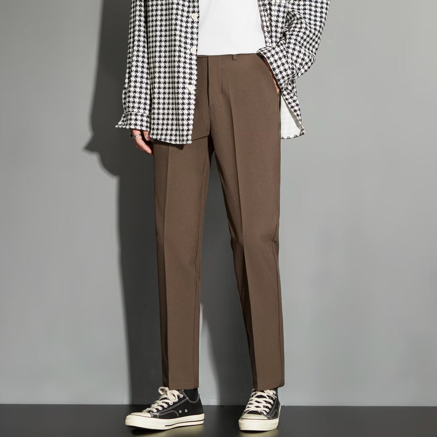 Spring Draping Effect Straight All - matching Ankle - length Suit Pants - Elora Moda