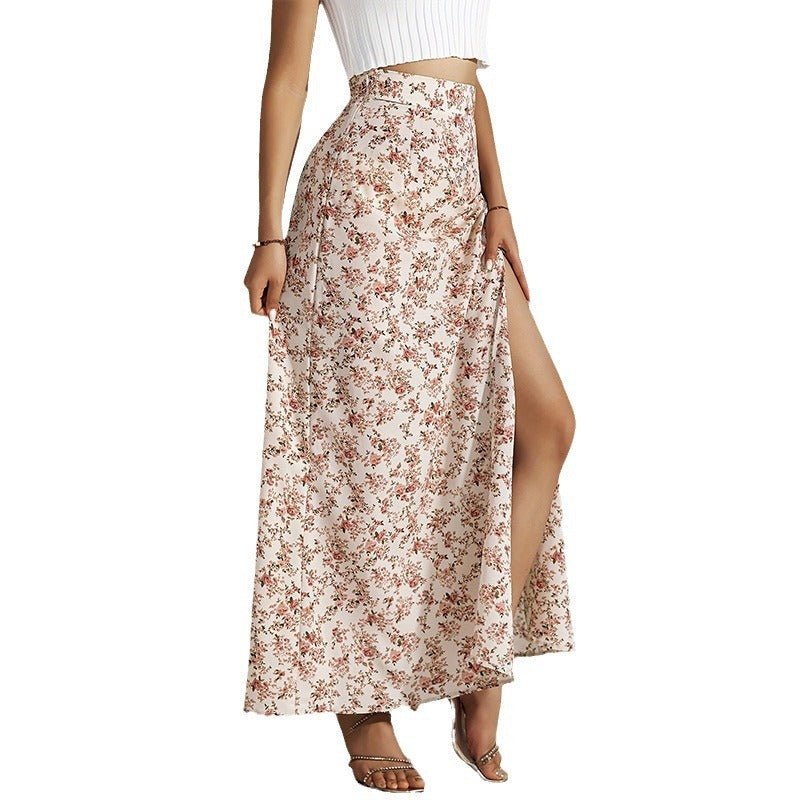 Gentle High Waist Slit Floral Skirt For Women - Elora Moda