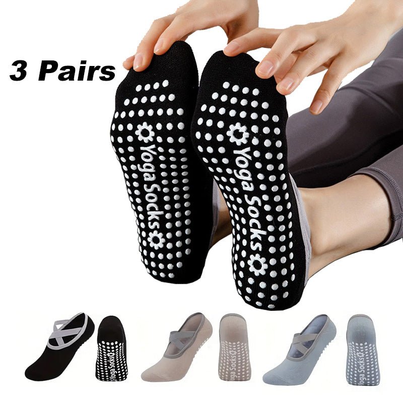 3 Pairs Yoga Socks For Women Non - Slip Grips Straps For Added Balance And Stability Ideal For Pilates Pure Barre Ballet Dance Barefoot Workout - Elora Moda