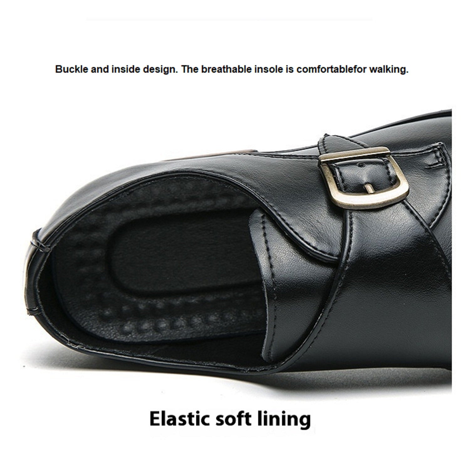 Men's Leather Shoes Derby Casual Breathable Buckle Slip - on - Elora Moda