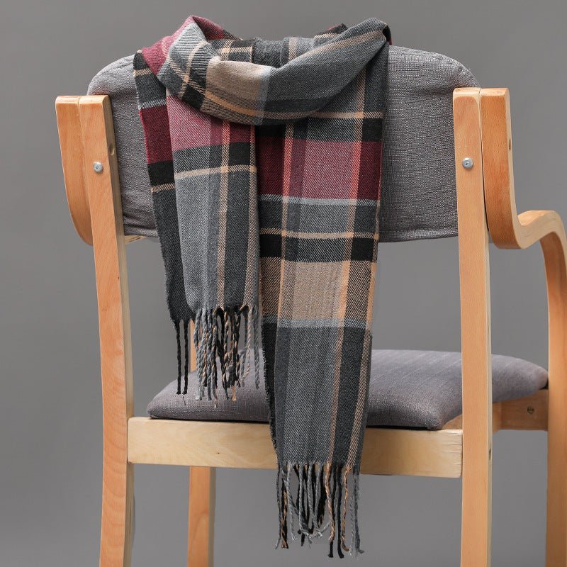 British Plaid Imitation Cashmere with Tassels Men's Scarf - Elora Moda