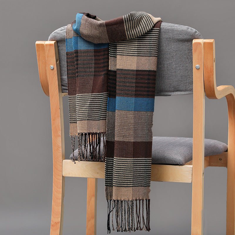 British Plaid Imitation Cashmere with Tassels Men's Scarf - Elora Moda
