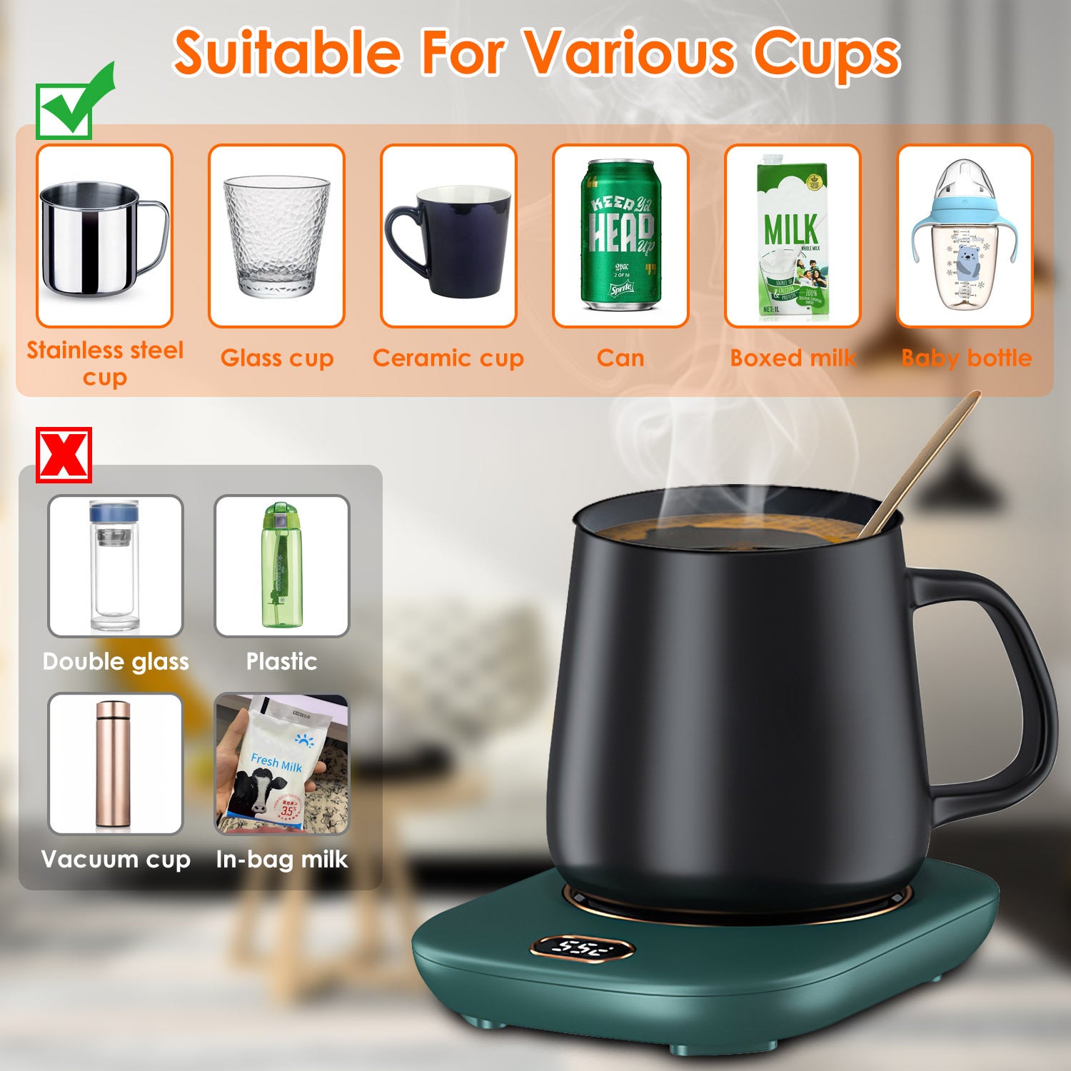 Mug Warmer For Desk Auto Shut Off USB 3 Temperature Setting - Elora Moda