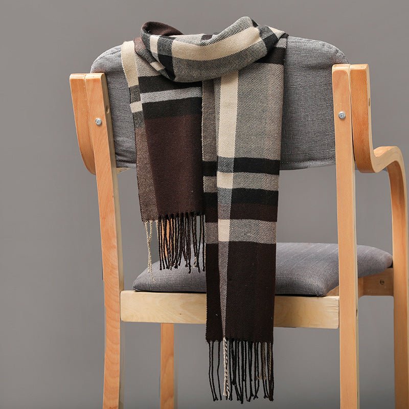 British Plaid Imitation Cashmere with Tassels Men's Scarf - Elora Moda