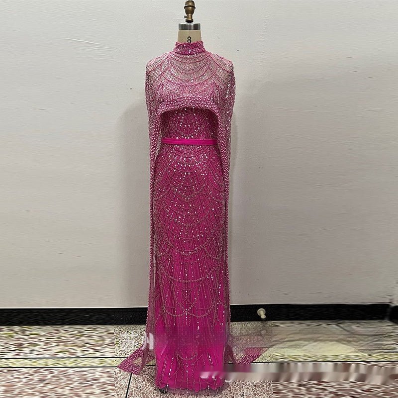 Evening Dress with Pearl Embroidery - Elora Moda