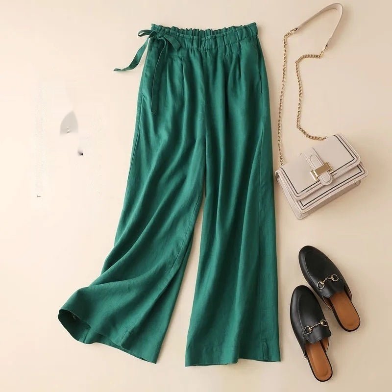 High Waist Side Lace - up Retro Art Elastic - waist Casual Pants For Women - Elora Moda