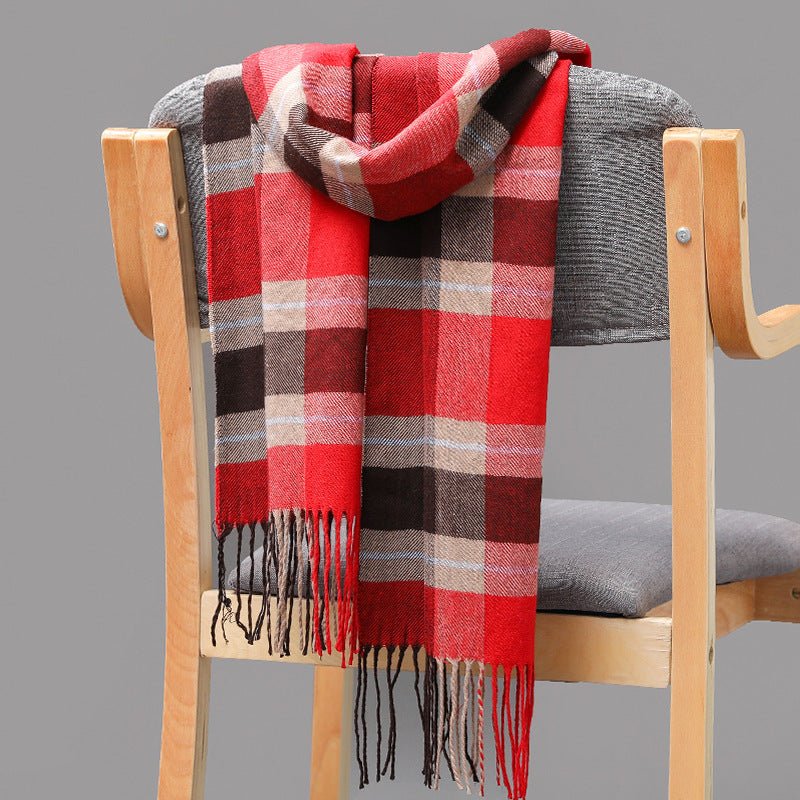 British Plaid Imitation Cashmere with Tassels Men's Scarf - Elora Moda