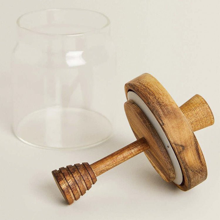 Round Glass Jar With Acacia Wood Lid - Elora Moda