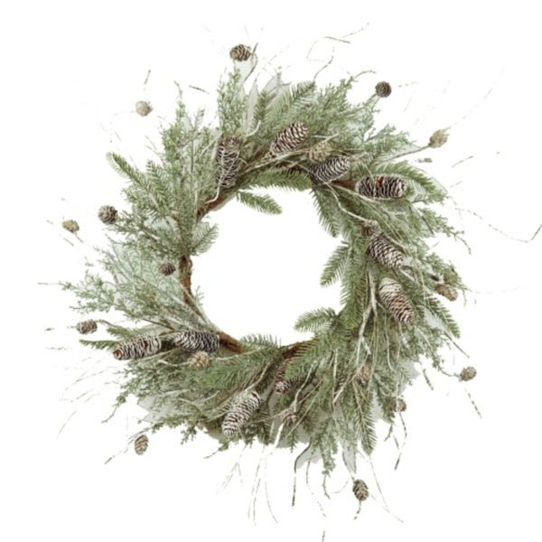 Christmas Pine Wreath Pinecone & Greenery Pre - Lit Natural Style - Elora Moda