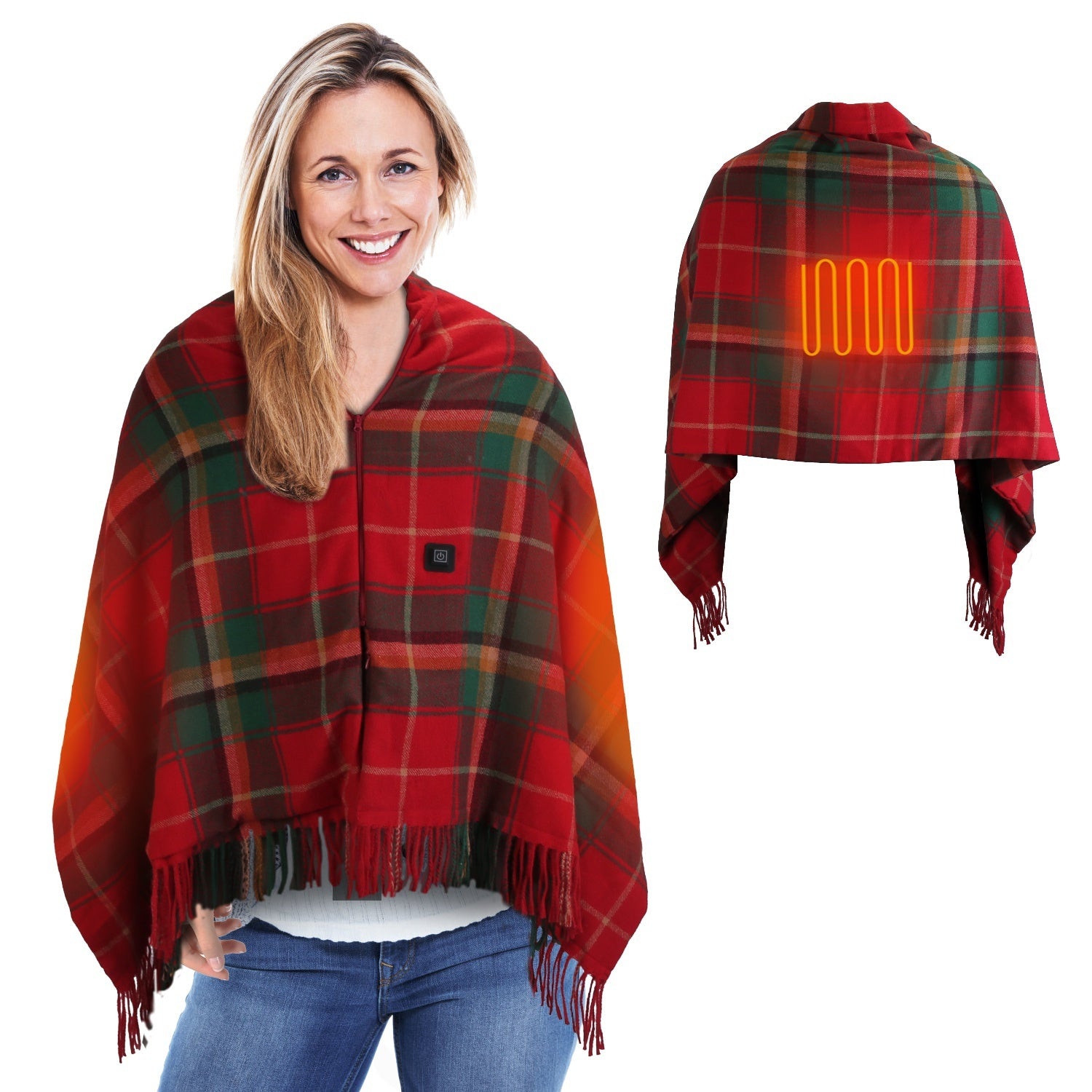 1Pc 79x24In USB Heated Shawl With Teasel Wearable Heating Blanket Electric Throw Wrap Indoor Outdoor With Zipper 3 Heating Levels Machine Washable For Outdoor Home Office - Elora Moda