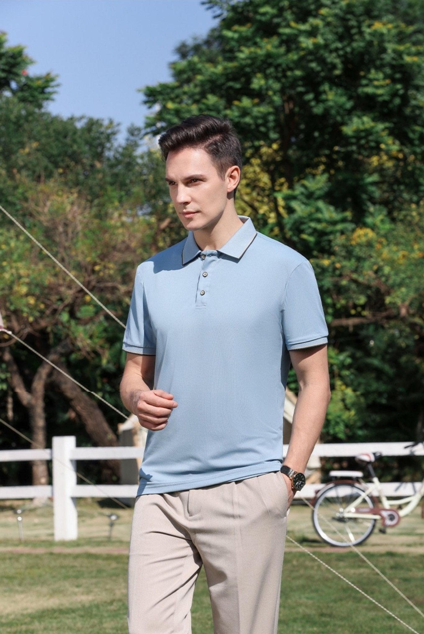 Men Ice Silk Lapel Polo Shirt - Elora Moda