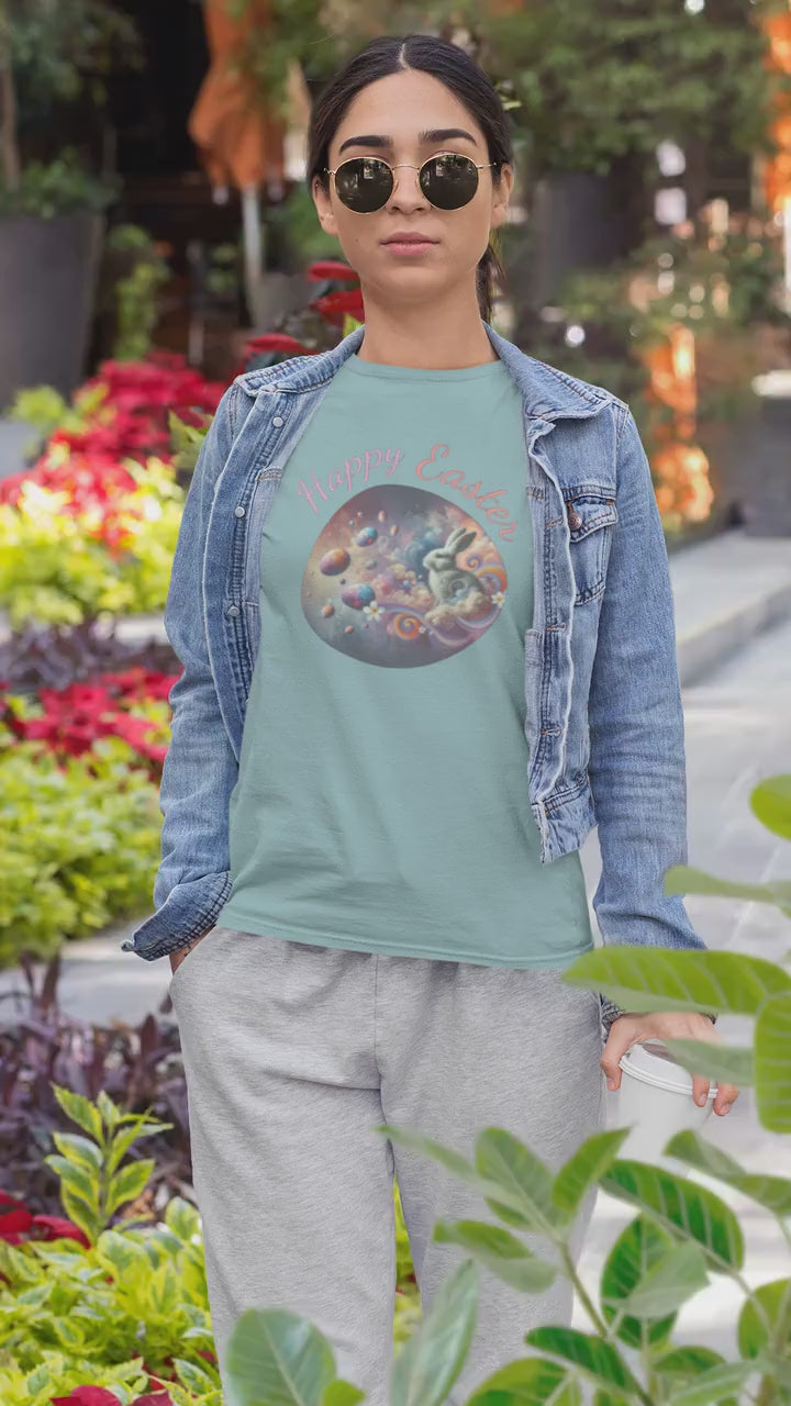 Load video: Easter Tee for Women - Relaxed T-Shirt, Cute Easter Gifts 2025, Spring Fashion Top, Holiday Apparel, Gift for Her